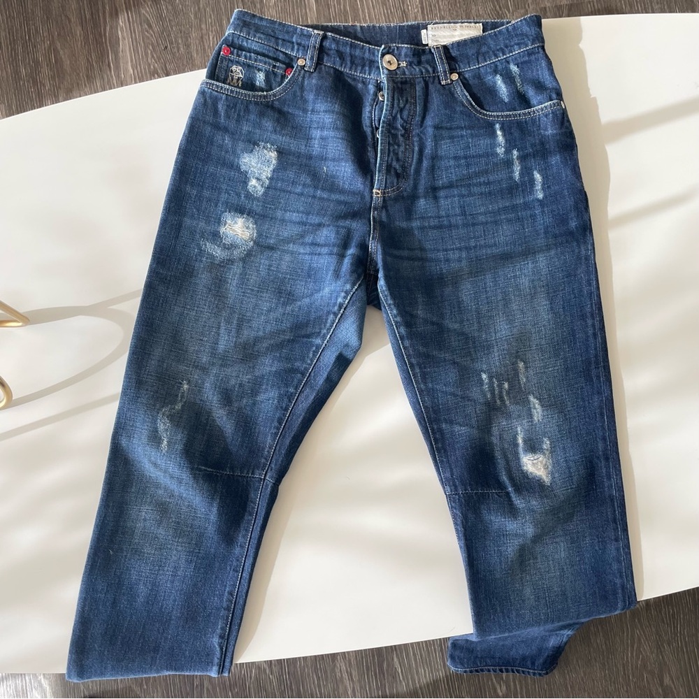 Brunello Cucinelli Distressed Blue Jeans Size IT 48